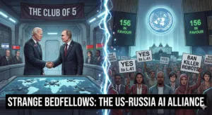 Official UN First Committee voting board displaying the results for Resolution L.41 on 'Lethal autonomous weapons systems' (156 Yes, 5 No, 8 Abstain) on November 6, 2025. Image used for geopolitical analysis by Avi Perera on aviperera.com.